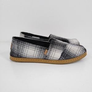 TOMS Womens 8.5 White Black Plaid Leather Wrap